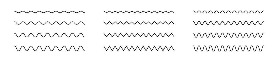 ondulado y zigzag líneas modelo con ondas y serpenteante trazos dinámica serrado curvas. plano ilustración aislado en blanco antecedentes. vector