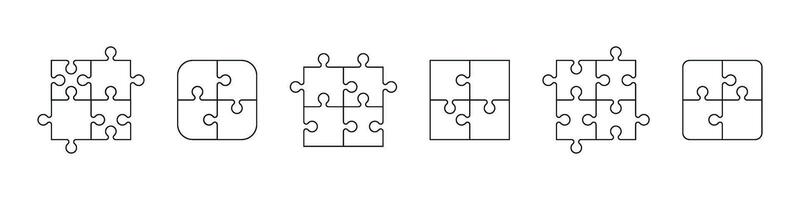 Jigsaw puzzle template with blank pieces grid pattern. Flat illustration isolated on white background. vector