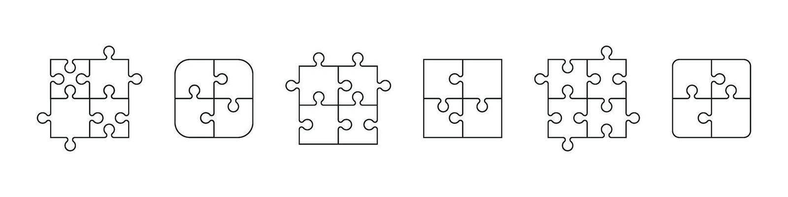 Jigsaw puzzle template with blank pieces grid pattern. Flat illustration isolated on white background.