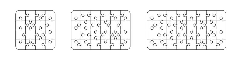 puzzle 16 ,24 and 32 pieces game template set. Jigsaw picture texture collection. Flat illustration isolated on white background. vector