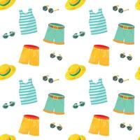 Summer clothes. Seamless pattern with beach accessories. vector