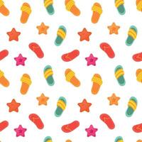 Seamless pattern with colorful flip flops and star on white background vector