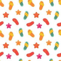 Seamless pattern with colorful flip flops and star on white background vector