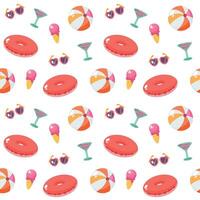 Summer seamless pattern with inflatable rings, ice cream and sunglasses. vector