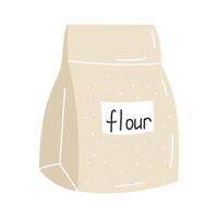 Flour in paper bag. Closed pack, package with baking ingredient. Product for cooking. Flat illustration isolated on white background vector
