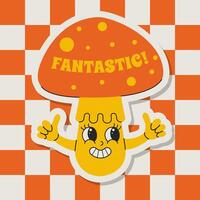 Sticker funny fly agaric mushroom vector