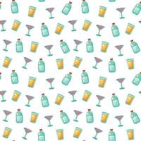 drink seamless pattern with cocktails and bottles vector