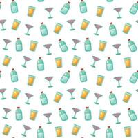 drink seamless pattern with cocktails and bottles vector