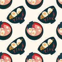 Seamless pattern with ramen noodles. Asian food, japanese meal. vector
