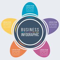 Business infographic design 5 steps, objects, elements or options infographic circle design template vector