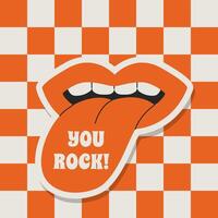 Sticker You Rock Positive Saying Illustration in Retro Groovy Style vector