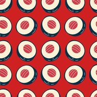 seamless pattern japanese traditional food, rolls, sushi, cartoon style on red background vector