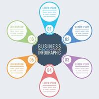 Business infographic design 6 steps, objects, elements or options infographic circle design template vector