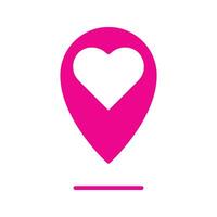Love location, pink map pin with heart shape, the venue location of wedding, dating or anniversary event icon vector