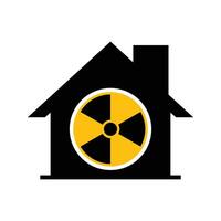 casa con un radioactivo símbolo, ilustración de un nuclear reactor planta o radiología habitación icono vector