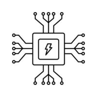 Computer microchip processor with electric circuitry and lightning bolt icon vector