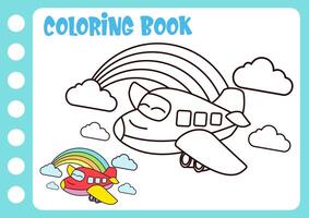 dibujo y colorante para niños. dibujar un avión con un arco iris vector