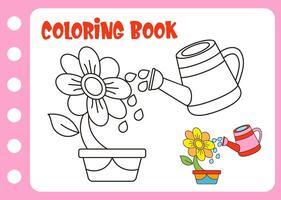 coloring book for kids. coloring flower with watering can vector