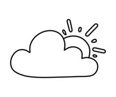 Cloud with Sun in Black Line Icon Weather Clipart Illustration vector