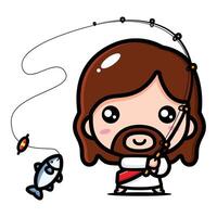 cute design of Jesus fishing vector