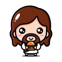 cute jesus eating a burger vector