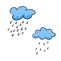 Clouds with raindrops in hand-drawn style, concept about a rainy season. Isolated illustration for print, digital and more design vector