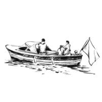 Drawing of boat tour along the river vector