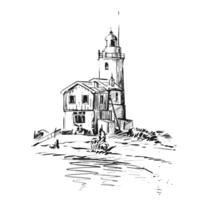 Sketch of of lighthouse on the beach vector