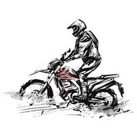Drawing of enduro racer riding on water with splashes vector