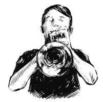 Drawing of Man Playing Trumpet vector