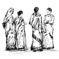 Sketch of the Indian woman in Sari vector