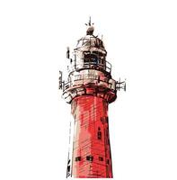 Sketch of the lighthouse in red color vector