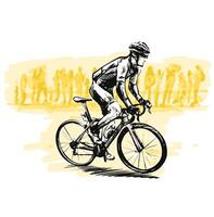 Drawing of cyclists racing on the street vector