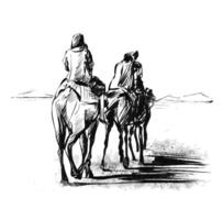 Drawingcamel caravan in the desert Sahara vector