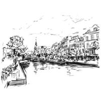 Sketch of the Netherlands riverside in Amsterdam. vector