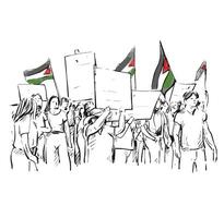 Drawing of people protest for Palestine vector