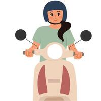 a portrait of woman riding motorcycle illustration vector