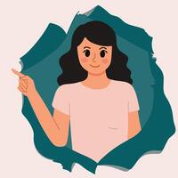 woman pointing at something presenting illustration vector