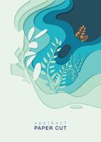 Blue-green nature paper cut effect layered background vector