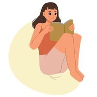 mujer leyendo un libro sentado en frijol bolso ilustración vector