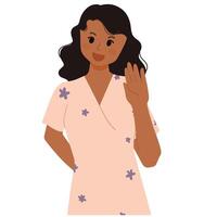 A woman waving smile gesturing hello illustration vector