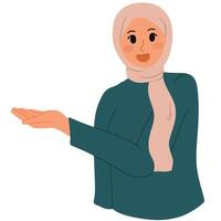 hijab women presenting something showing illustration vector