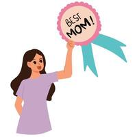 woman hold a medals of best mother illustration vector