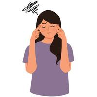 stressed and dizzy woman holding head illustration vector