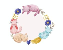 Cute Colorful Watercolor Cat Wreath vector