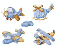 Cute Airplane Watercolor Baby Set vector