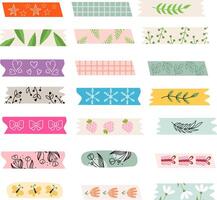 Set of decorative adhesive tapes in Hand drawn style. Floral and berry pattern for decoration of postcard. vector