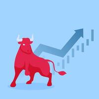 enojado toro levanta uno pierna, metáfora de creciente compartir precios en el valores mercado vector