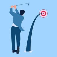 people hit arrows like golf towards the target, metaphor of hitting the target vector