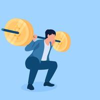 Weightlifting person replaced by coin, business challenge metaphor vector